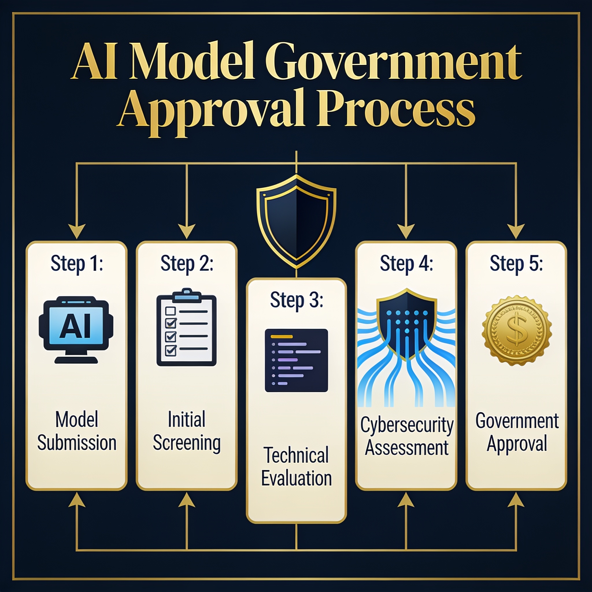 Government approval flowchart with AI model security review