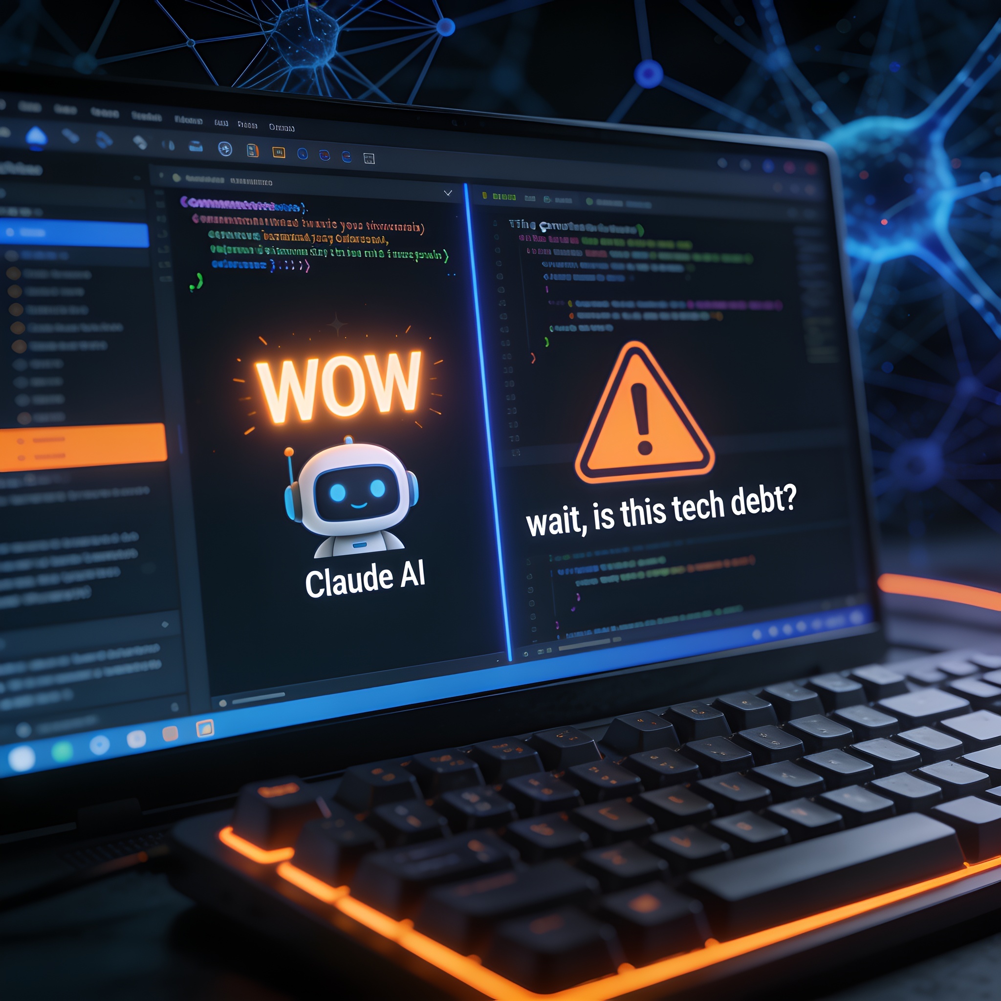开发者终端分屏：AI 代码生成的 WOW 时刻 vs 代码质量的"这是技术债吗"疑虑